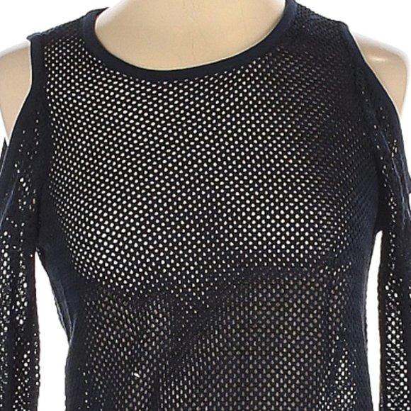 NWT rag & bone Black/Navy Brenna Striped Mesh Cold Shoulder Top Size S - Picture 4 of 5